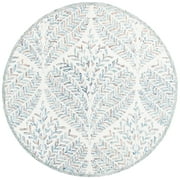 SAFAVIEH Capri Proinsias Leaves Wool Area Rug, Ivory/Blue, 7' x 7' Round